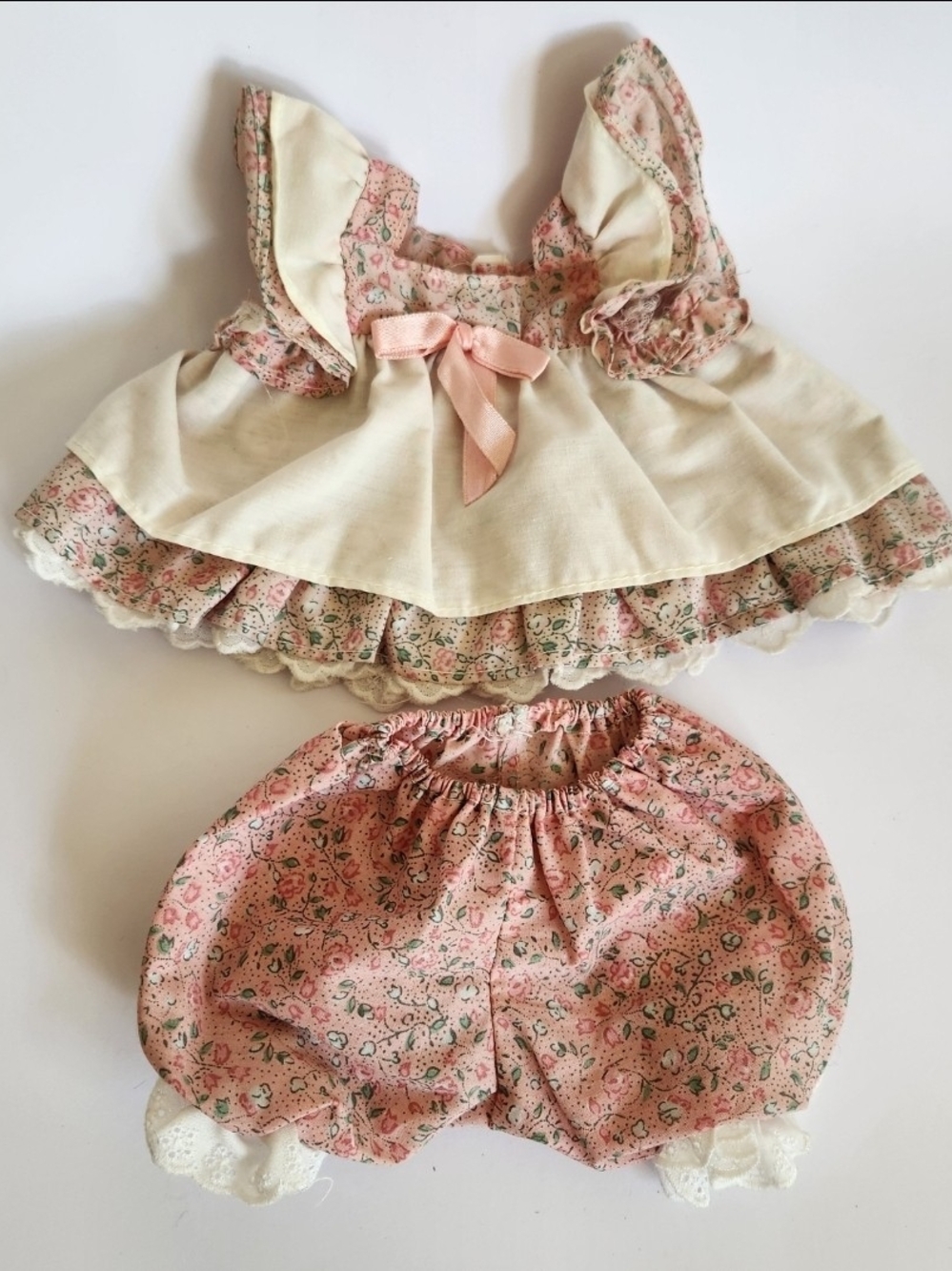 Vintage 90s Pink White Outfit 2pc Dress Bloomers Floral Lace Trim